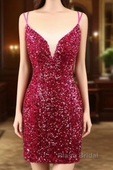 Sparkly Sequin Double Spaghetti Straps Tight Homecoming Dresses