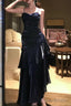A-Line Dark Blue Prom Dress features spaghetti straps Evening Dresses