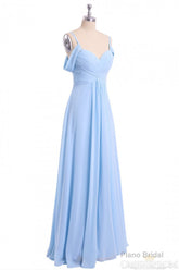 A-line Sky Blue Long Wedding Party Dresses