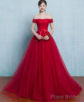 Red A Line Tulle Long Prom Gown Evening Dress