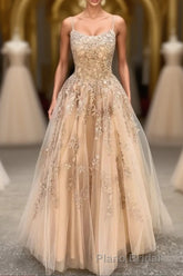 Hottest Elegant Spaghetti Straps Backless Lace Long Princess Formal Prom Dresses For Teens