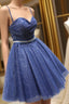 Glitter Sweetheart Blue Short Formal Prom Homecoming Dresses With Beading