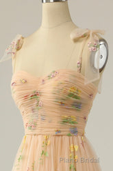 Champagne Lovely Tulle Lace Long Formal Prom Dresses, Champagne Evening Dresses