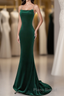 Green Velvet Mermaid Straps Long Prom Dresses, Green Evening Dresses Party Dresses