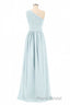 Dusty Blue Chiffon One-Shoulder Banded Waist Bridesmaid Dresses