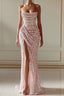New Arrival Pink Sequins Sleeveless Evening Dresses With Split
