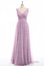 Dusty Purple Chiffon Jacquard V-Neck A-Line Long Bridesmaid Dresses