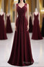 Burgundy Chiffon A-line Pleated Long Bridesmaid Dresses