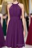 Scoop Purple Chiffon A-line Short Bridesmaid Dresses