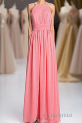 Coral Double Straps Pleated A-line Bridesmaid Dresses