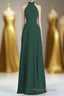 Hunter Green Chiffon A-line Long Bridesmaid Dresses with Cold Sleeves