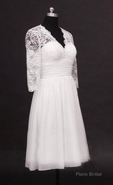 2025 A Line Cheap V Neck Long Sleeves Chiffon Knee Length Short Lace Wedding Dresses