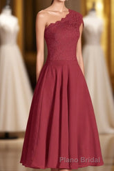 One-Shoulder Burgundy Lace A-Line Short Bridesmaid Dresses