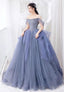 Blue Sweetheart Neck Tulle Beads Sequin Long Prom Dress