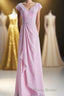 Short Sleeves Pink Appliques Knot Long Bridesmaid Dresses