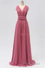 Dusty Rose Chiffon Wrap A-Line Long Bridesmaid Dresses