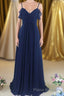 Navy Blue Chiffon Cold-Shoulder A-Line Long Bridesmaid Dresses
