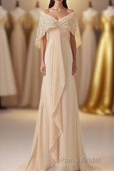 Ruffles Chiffon Long Mother of the Bride Dresses with Lace Cape