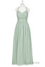 Sage Green Chiffon Halter Backless A-Line Bridesmaid Dresses