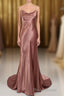 Sexy Rose Mermaid Cowl Neck Long Bridesmaid Dresses