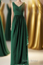 Hunter Green Chiffon Pleated Long Bridesmaid Dresses