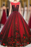 Burgundy Round Neck Tulle Lace Applique Long Formal Prom Dresses, Burgundy Evening Dresses