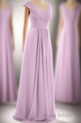 Dusty Purple Chiffon V-Neck Backless A-Line Long Bridesmaid Dresses