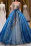 UniqueDressess Puffy V Neck Organza Applique Modest Formal Prom Dresses Evening Dresses