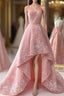 Charming Modest Pink A Line High Low Strapless Zipper Back Formal Prom Dresses