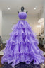 Purple Strapless Organza Long Prom Dress, Princess Quinceanera Dresses