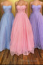Lovely Tulle Spaghetti Strap Long Formal Prom Dresses, A-Line Evening Dresses