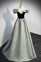 Off the Shoulder Satin Long Prom Dress, A-Line Evening Dress