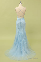 Coral Backless Long Prom Dress with Appliques