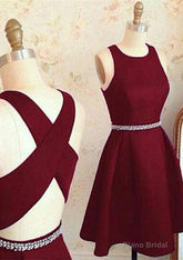 A-line Bateau Sleeveless Short/Mini Homecoming Dress With Beading Bandage