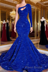 Blue sequin mermaid Formal Prom Dresses, shimmery African women party Dresses