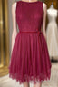 A-line Scoop Neck Tulle Lace Mini Bridesmaid Dresses with Sash