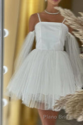 White Cold Shoulder Straps Puff Long Sleeves Homecoming Dresses