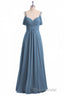 Dusty Blue Chiffon Cold Shoulder A-Line Long Bridesmaid Dresses