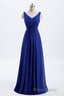 Royal Blue Pleated A-line Chiffon Long Bridesmaid Dresses