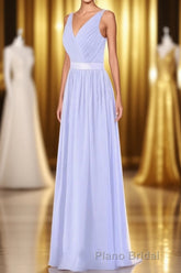 Lavender Chiffon V-Neck Backless Long Bridesmaid Dresses