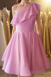 One Shoulder Ruffled Short Yellow Homecoming Dresses