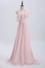 Ruffles Pink One Shoulder Chiffon A-line Long Bridesmaid Dresses