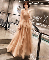 Champagne Tulle Long Prom Dress Champagne Evening Dress 1