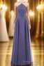 Navy Blue Chiffon Halter Backless A-Line Long Bridesmaid Dresses