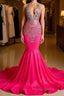 Sleeveless Velvet Mermaid Style Dress with Beadings in Pink Barbie Color