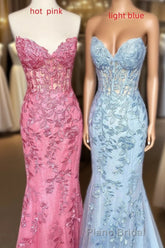 Sweetheart Mermaid Long Formal Prom Dresses with Lace Appliques