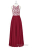 Red Print Sleeveless A-Line Long Bridesmaid Dresses