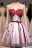 Red Sweetheart Neck Lace Short Formal Prom Dresses