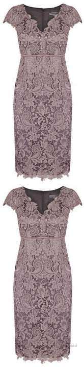 Sheath V Neck Cap Sleeves Lace Empire Mother Of The Bride Dress With Sash 6280