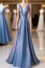 Unique Blue Sequin Long Formal Prom Dresses, Blue Prom Dresses